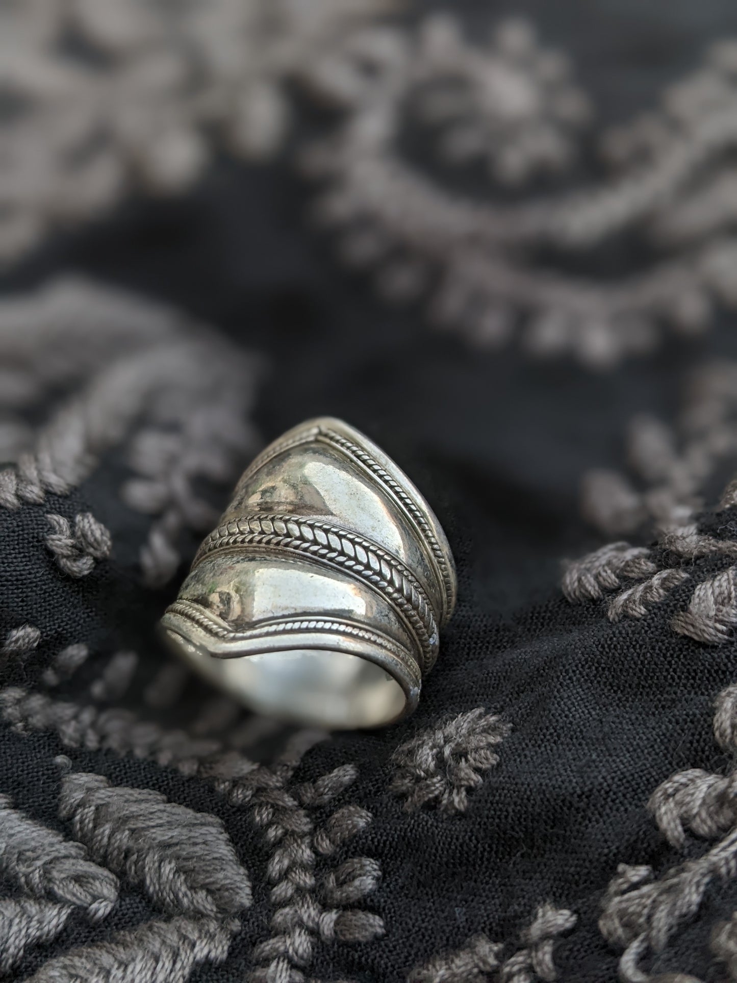 Sterling Silver Band ring, Oxidised silver ring, Wide Rope Thumb Ring