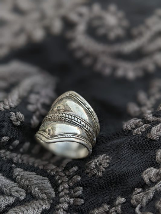 Sterling Silver Band ring, Oxidised silver ring, Wide Rope Thumb Ring