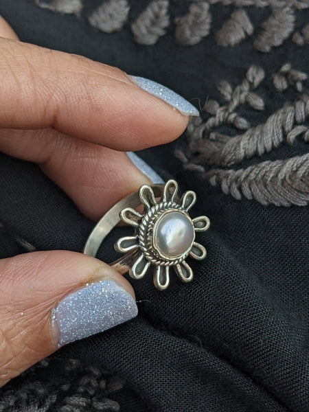 Pearl oxidised silver ring, Oxidised silver ring