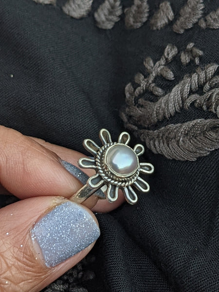 Pearl oxidised silver ring, Oxidised silver ring