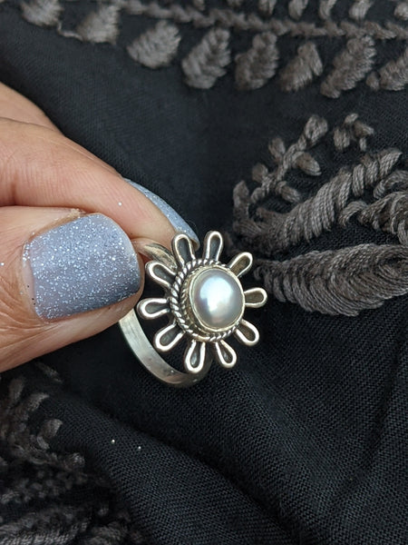 Pearl oxidised silver ring, Oxidised silver ring