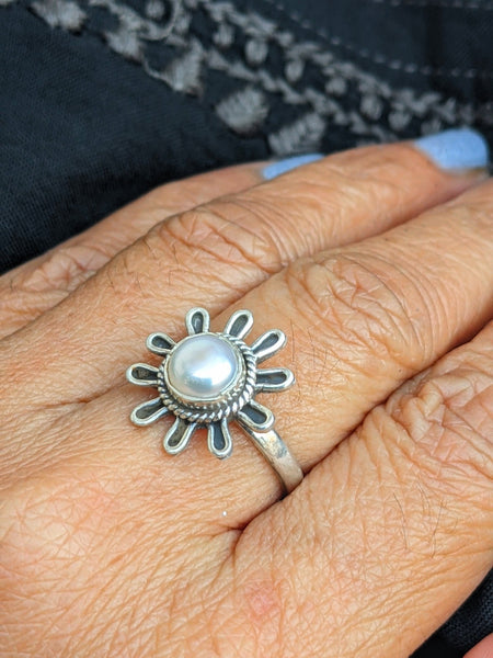Pearl oxidised silver ring, Oxidised silver ring
