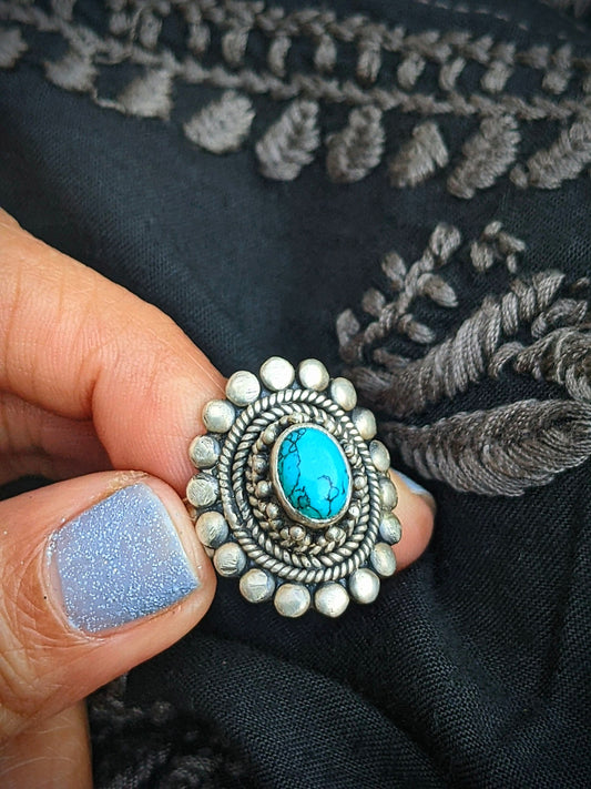 925 Sterling Silver Solid Turquoise Handmade Oval Shape Women Ring