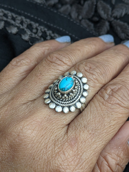 Turquoise and silver ring, Oxidised silver ring, Turquoise ring