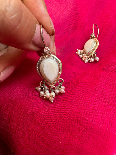 Aarna -  Mother pearl  and freshwater pearl hook earring