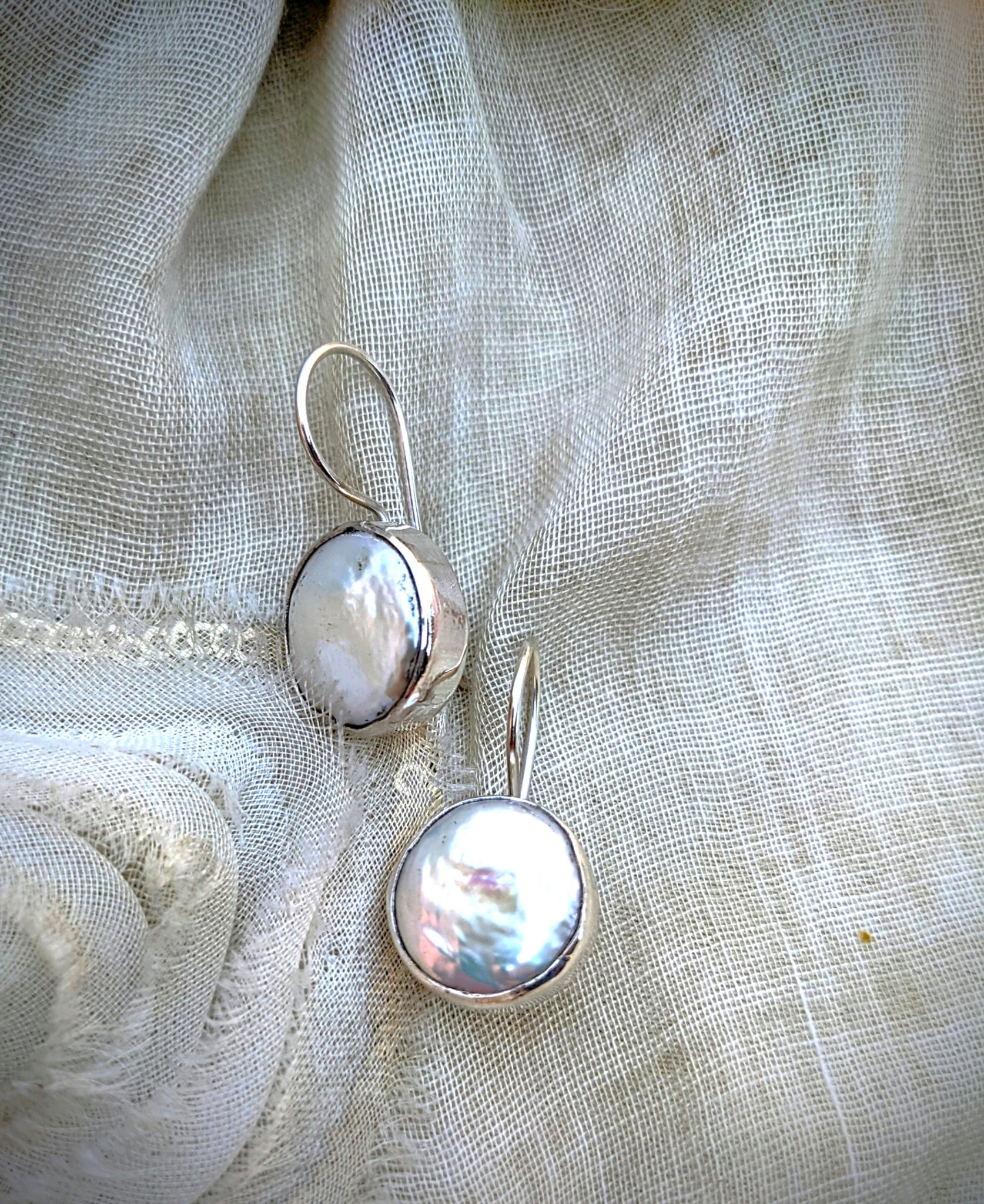 Baroque Pearl Stud, Hook pearl earring, Pearl and pure silver earring