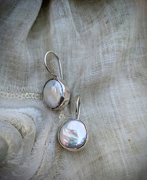 Baroque Pearl Stud, Hook pearl earring, Pearl and pure silver earring