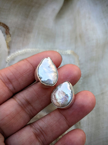 Tear shaped Baroque Pearl Stud, Baroque pearl earring, Pearl and pure silver earring