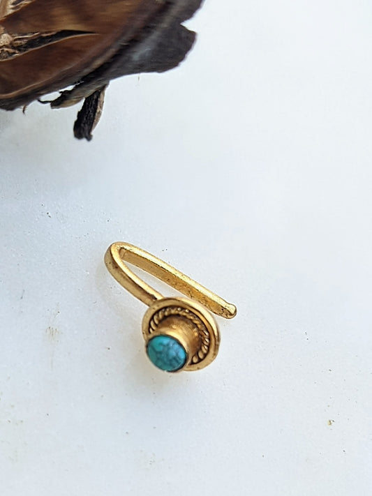 Gold polished turquoise stone Nosepin, Press on Nose Pin