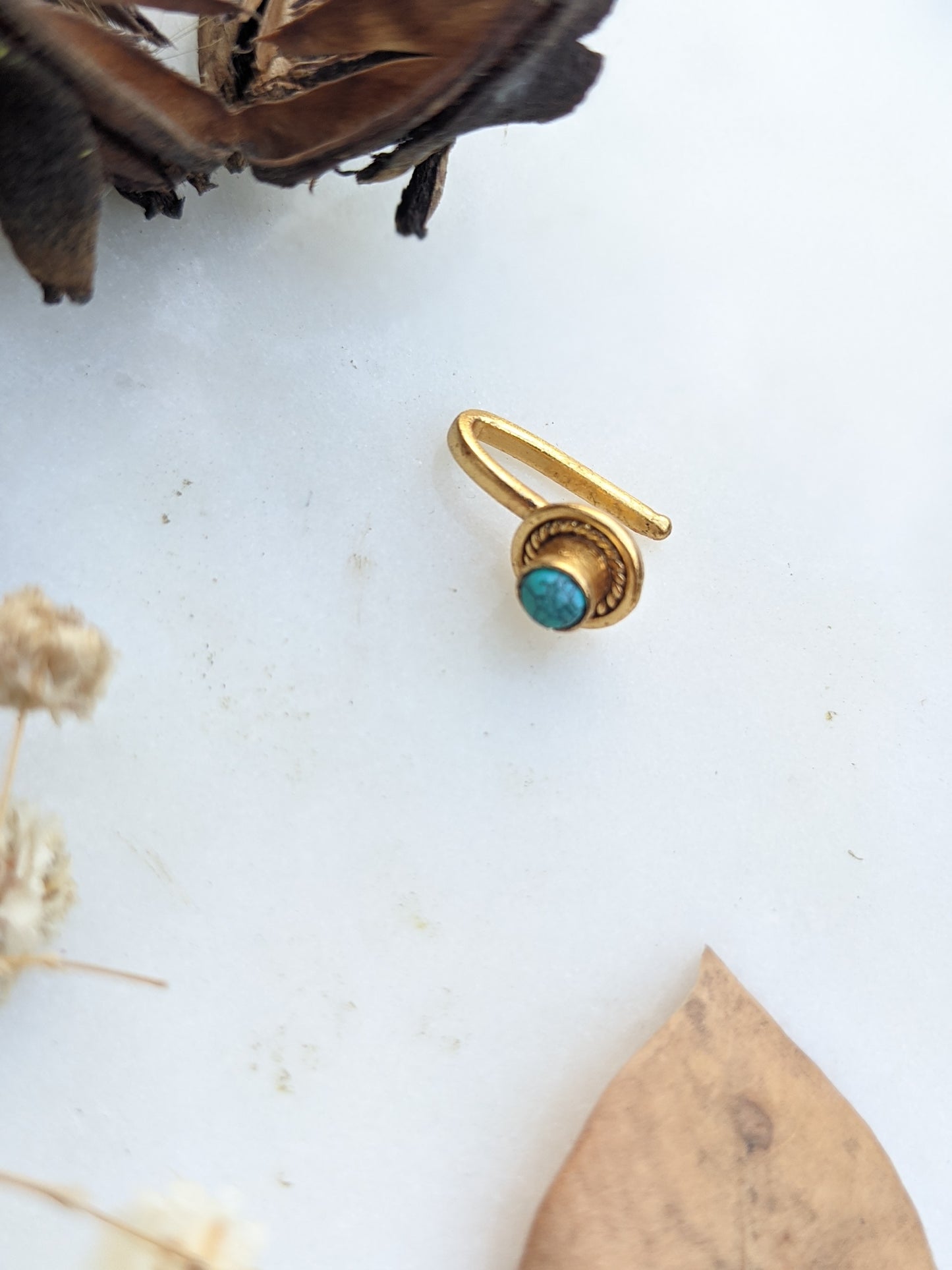 Gold polished turquoise stone Nosepin, Press on Nose Pin
