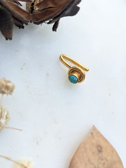 Gold polished turquoise stone Nosepin, Press on Nose Pin