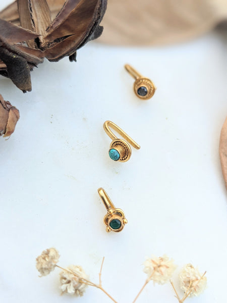 Gold polished green stone clip on Nosepin