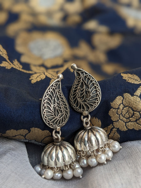 Paisley Silver jhumka with pearl