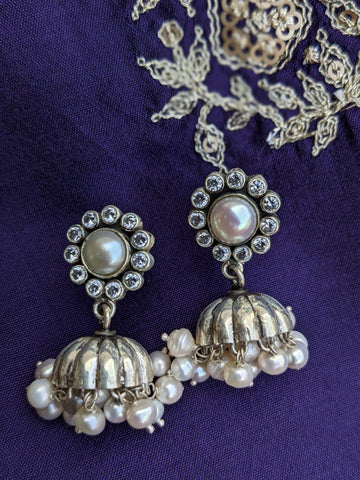 Aarya - Pure silver  jhumka with pearl, Jhumka
