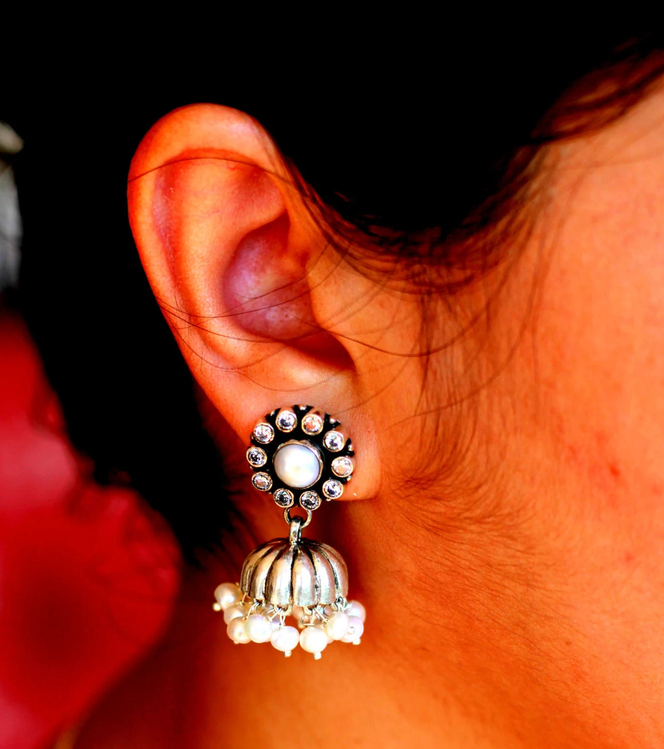 Aarya -925 Silver Indian Earring, Pure Silver Jhumka