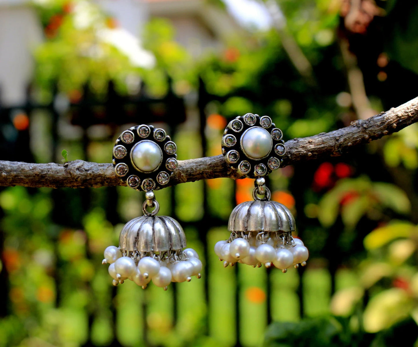 Aarya -925 Silver Indian Earring, Pure Silver Jhumka