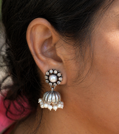 Aarya -925 Silver Indian Earring, Pure Silver Jhumka