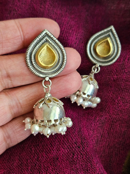925 Sterling silver gold plated dual tone jhumka earring