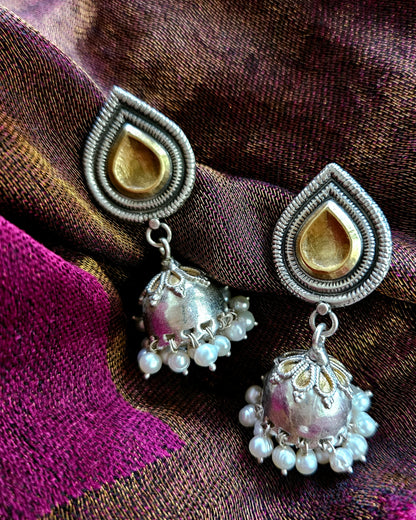 925 Sterling silver gold plated dual tone jhumka earring