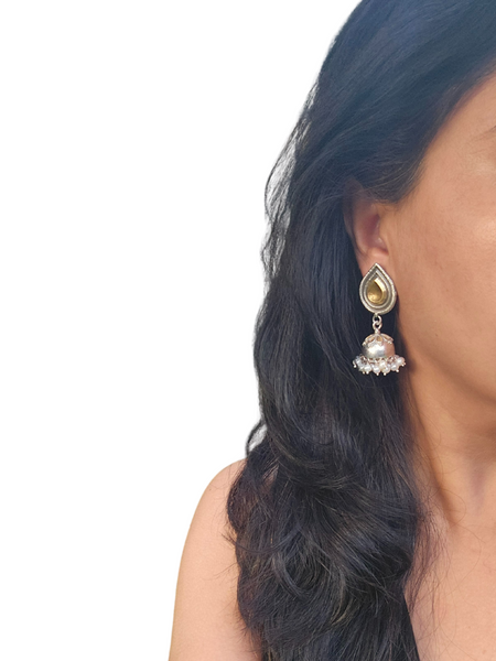 Abha - Gold plated 925 Sterling silver dual tone Jhumka Earring