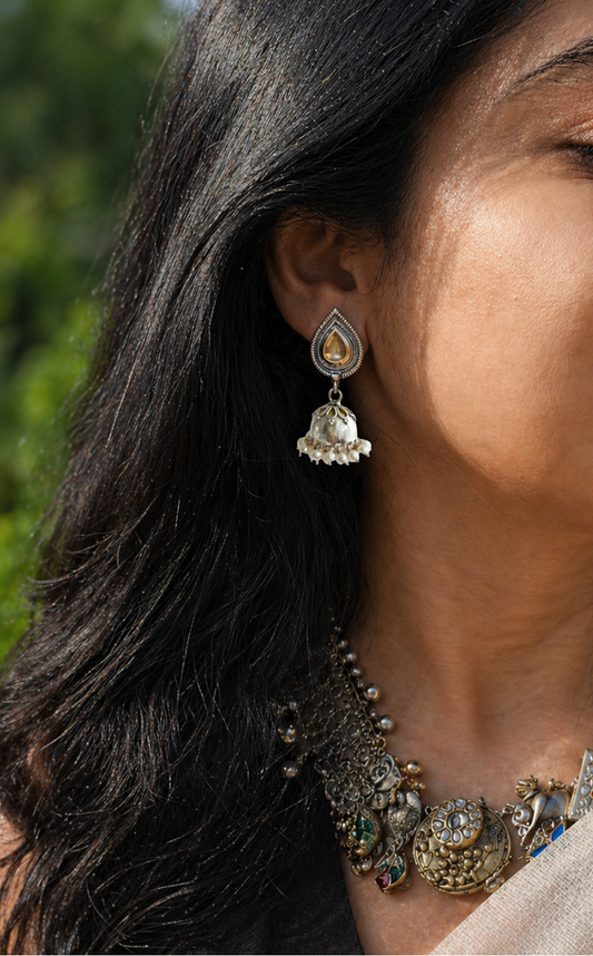 Abha - Gold plated 925 Sterling silver dual tone Jhumka Earring