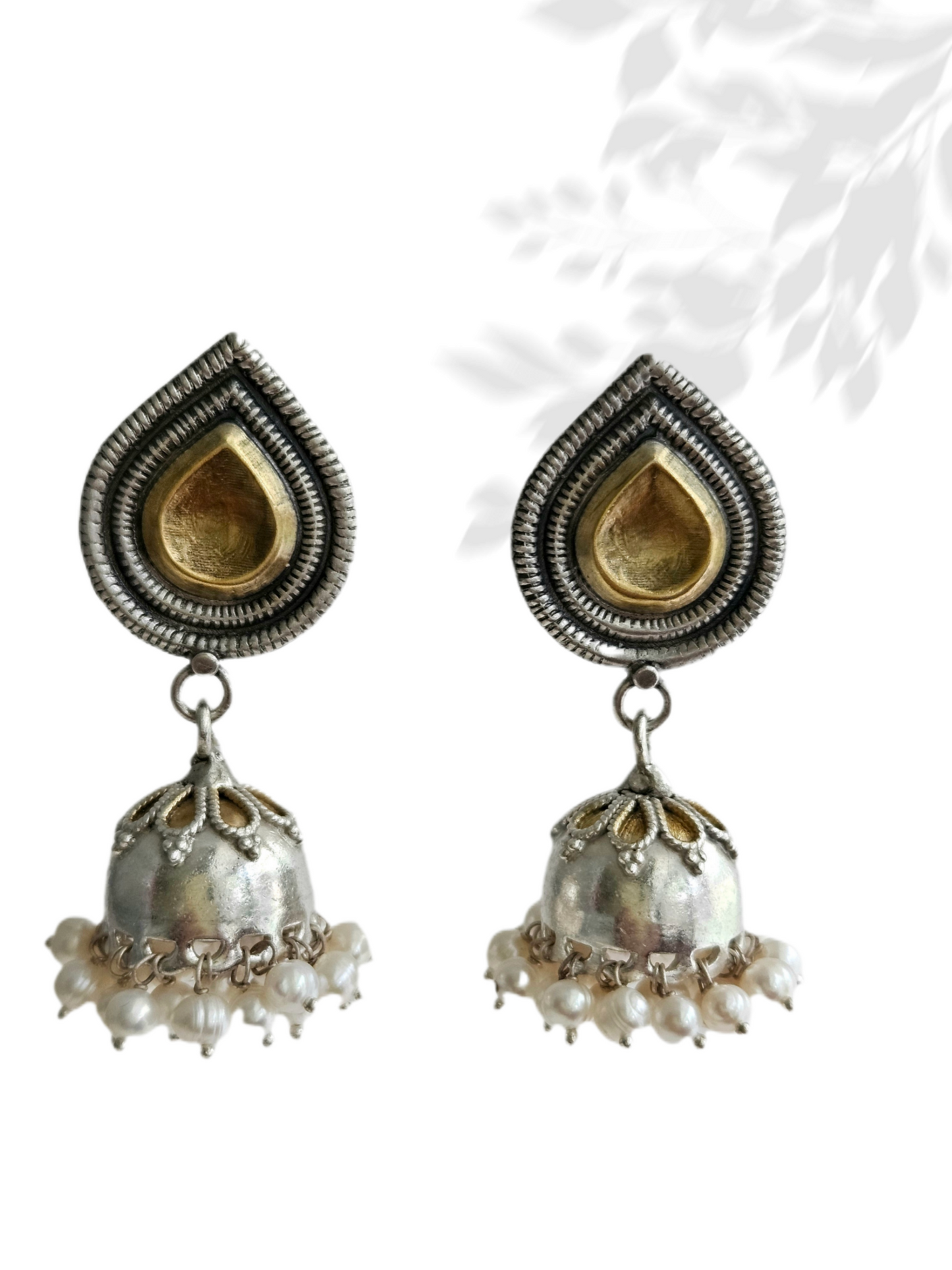 925 Sterling silver gold plated dual tone jhumka earring