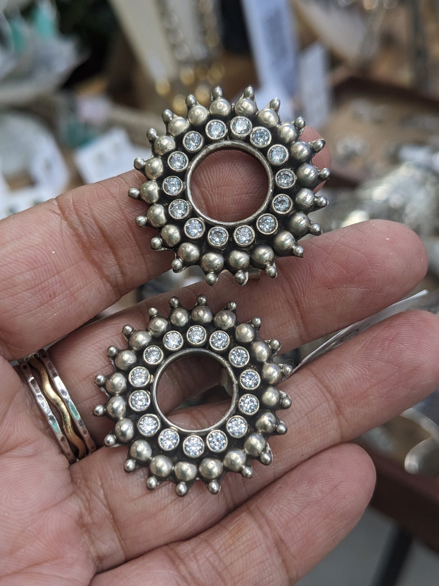 Zirconia Studded round statement silver stud