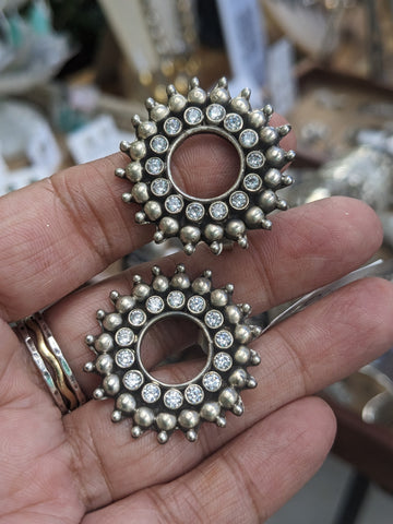Zirconia Studded round statement silver stud