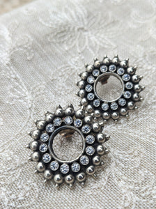 Zirconia Studded round statement silver stud