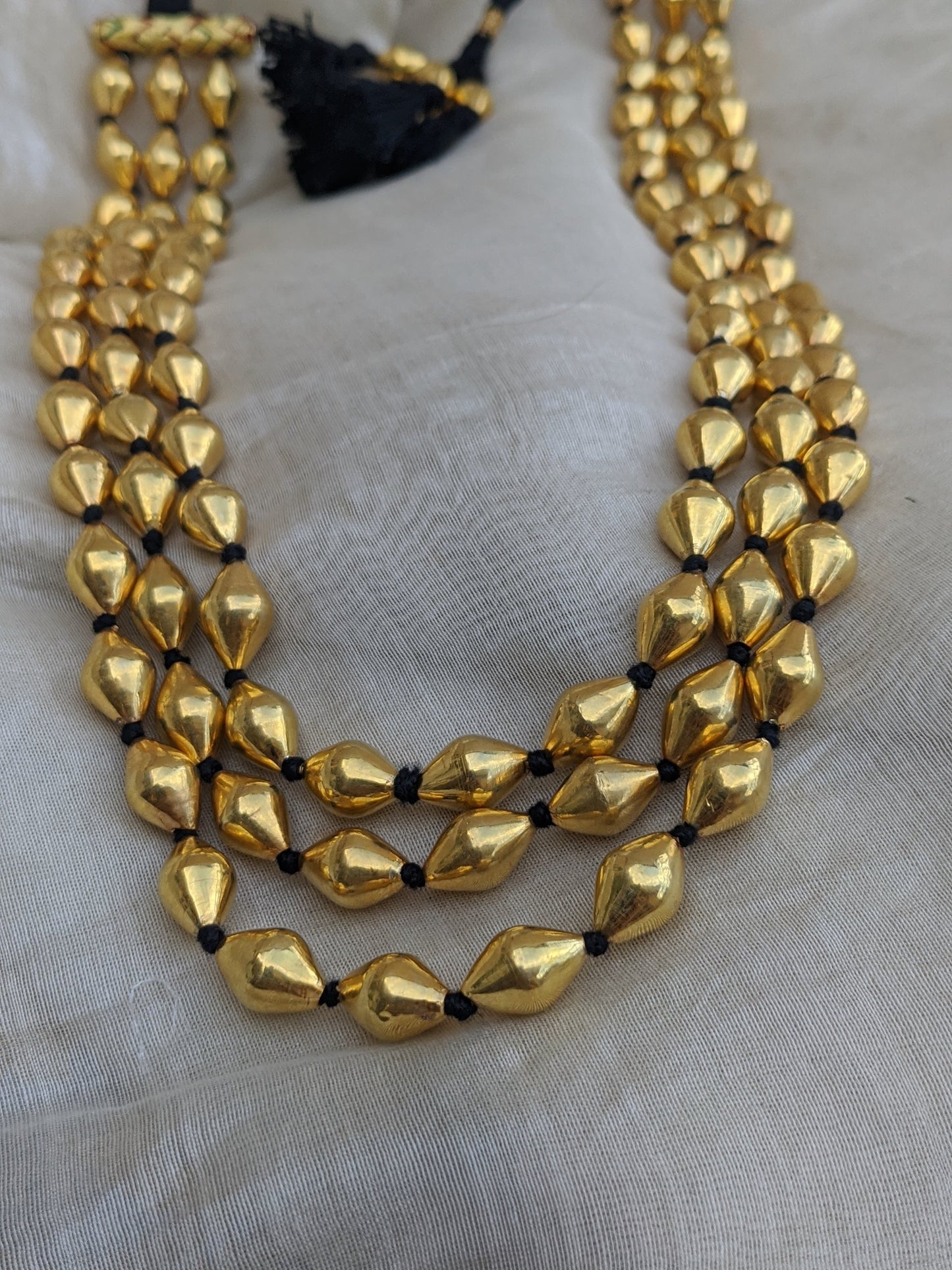 Triple layer Gold polish  Silver Dholki bead necklace