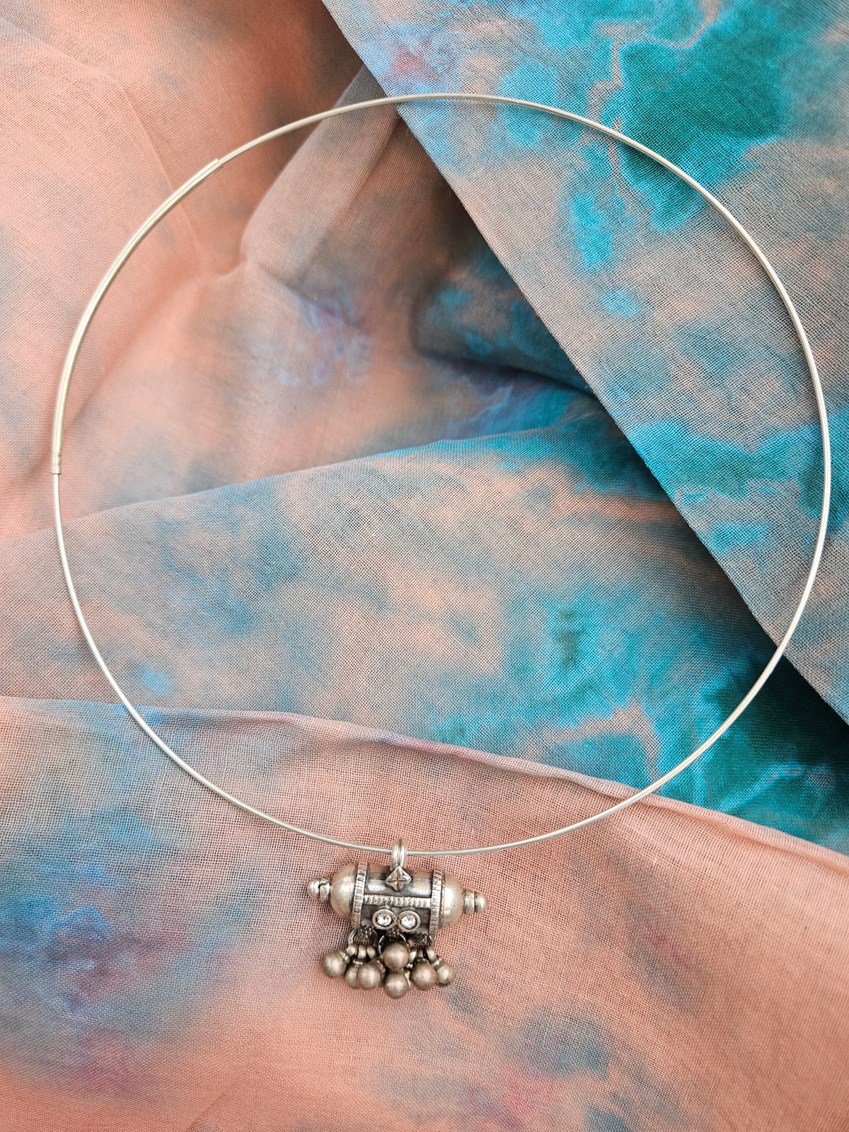 Tribal Amulet Wire Hasli Necklace | Oxidised 925 Silver Taweez Pendant