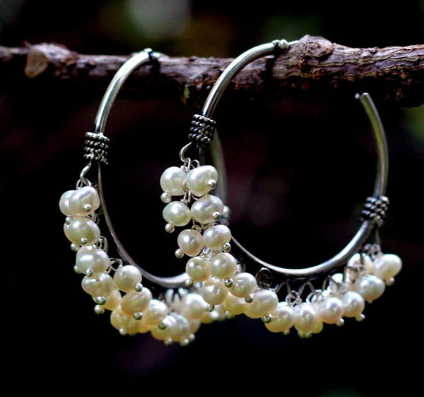 Silver Hoop/Bali with gold polish and freshwater pearls