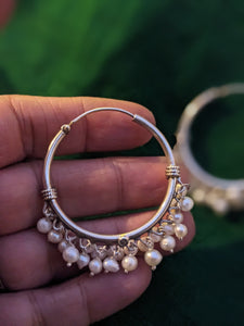 Pure silver classic Pearl Hoop