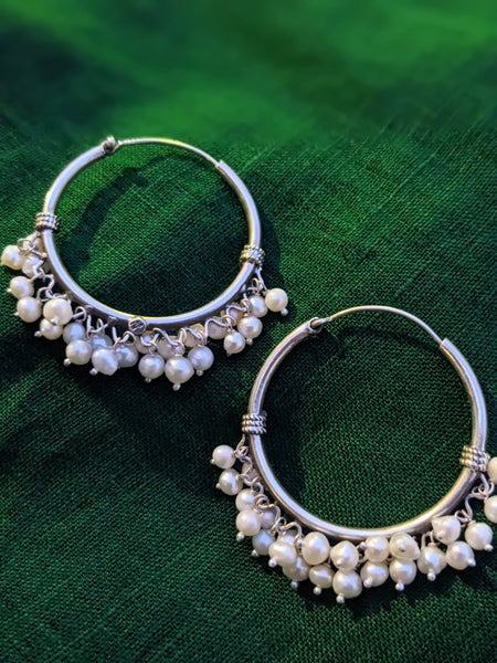 Pure silver classic Pearl Hoop