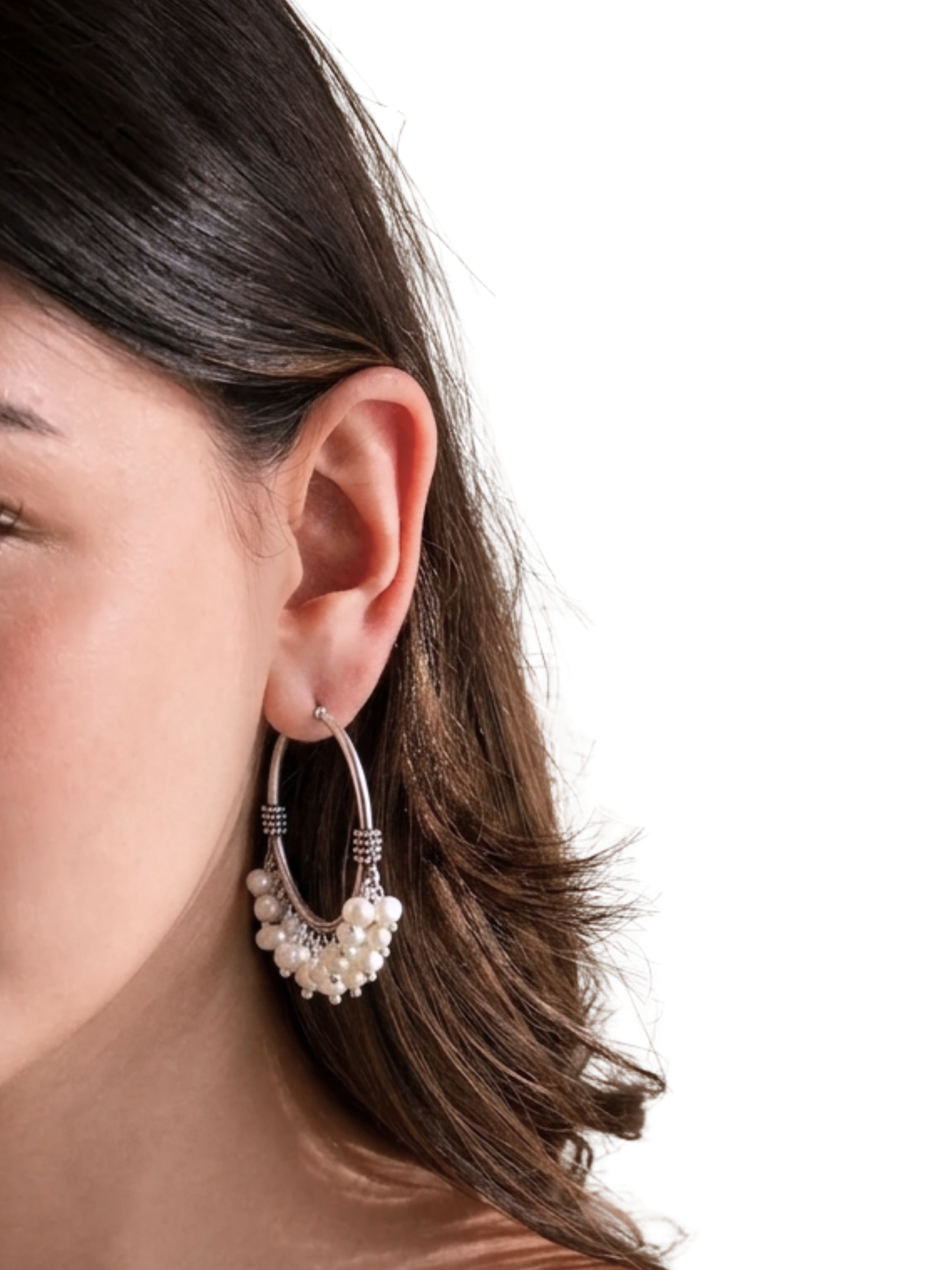 925 Sterling Silver classic Pearl Hoop, Indian Silver Hoop earring