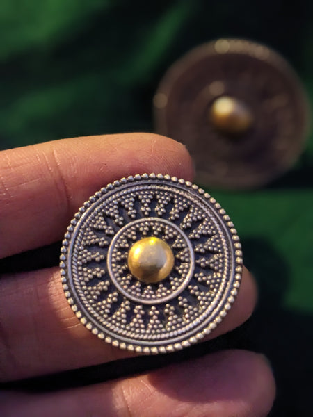 Statement dual tone rawa work pure silver studs