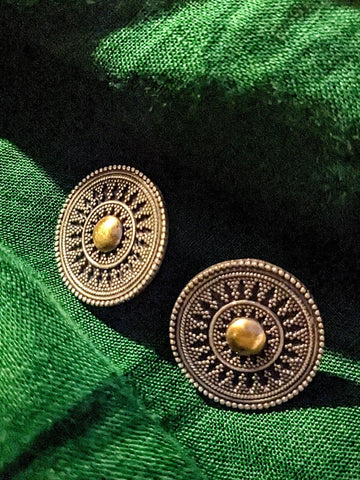 Statement dual tone rawa work pure silver studs