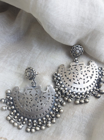 Statement oxidised pure silver earring