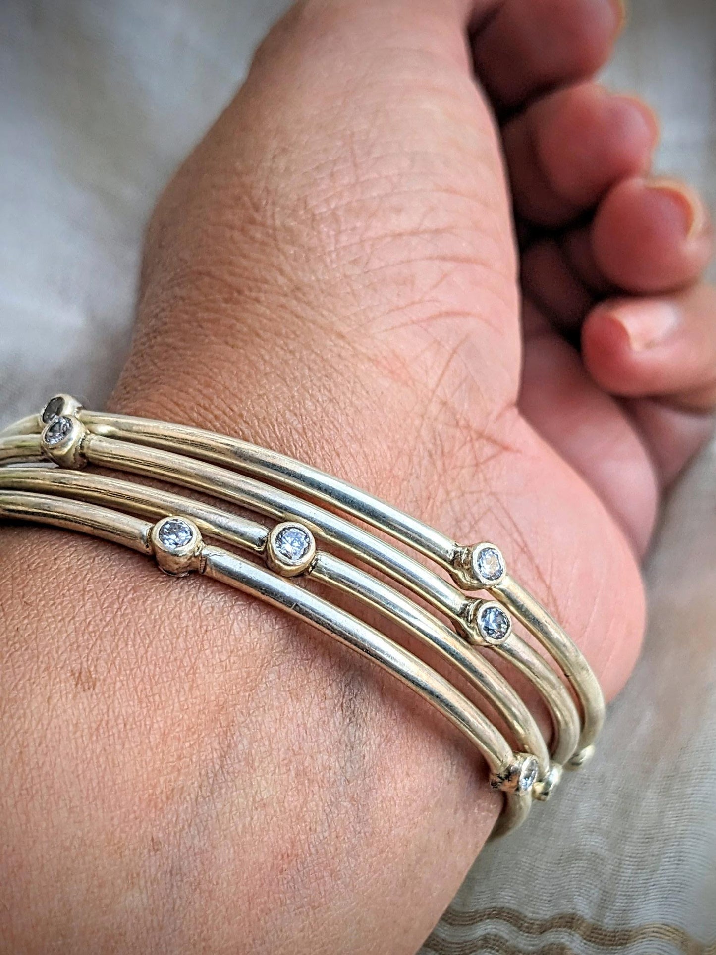 Sitara- Pure Silver Bangle with Zircon Stones