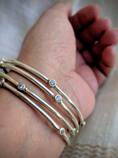 Sitara- Pure Silver Bangle with Zircon Stones