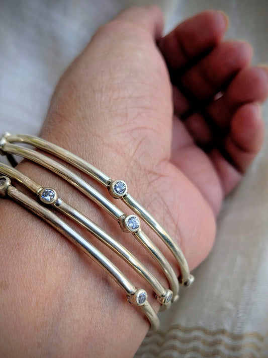 Sitara- Pure Silver Bangle with Zircon Stones