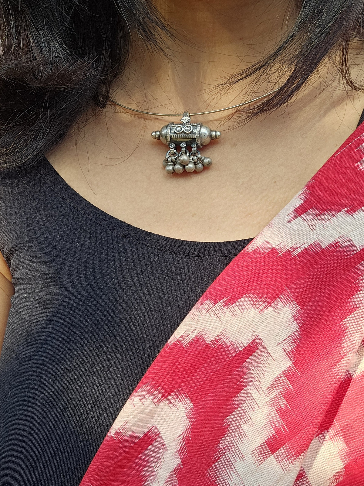 Tribal Amulet Wire Hasli Necklace | Oxidised 925 Silver Taweez Pendant