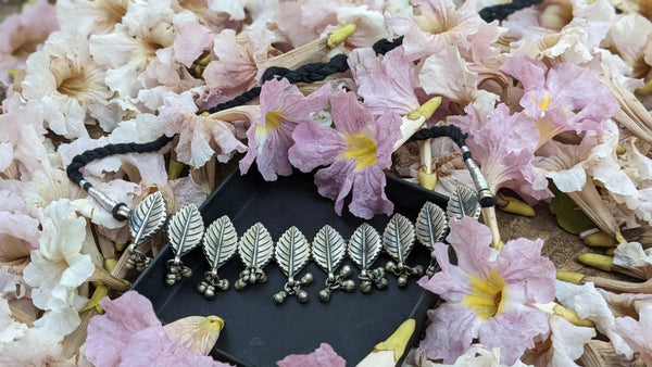 Lavanya-925 Silver Collar Necklace, Boho Statement Necklace-Oxidised silver Indian Thread Jewelry