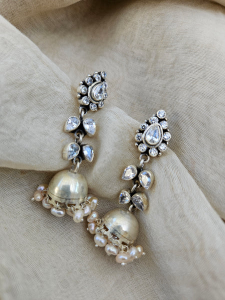 Trisha- Sterling Silver Jhumki with Zirconia stones