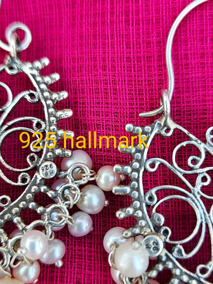 Lata - 925 Sterling Silver Jhumki Earrings with Pearls – Traditional Indian Jewelry,  Ethnic Silver Earrings | Ships from USA