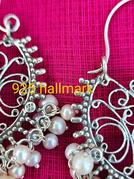 925 Sterling Silver Jaipur inspired Chandbali Hoop with Elegant Pearl Detailing,