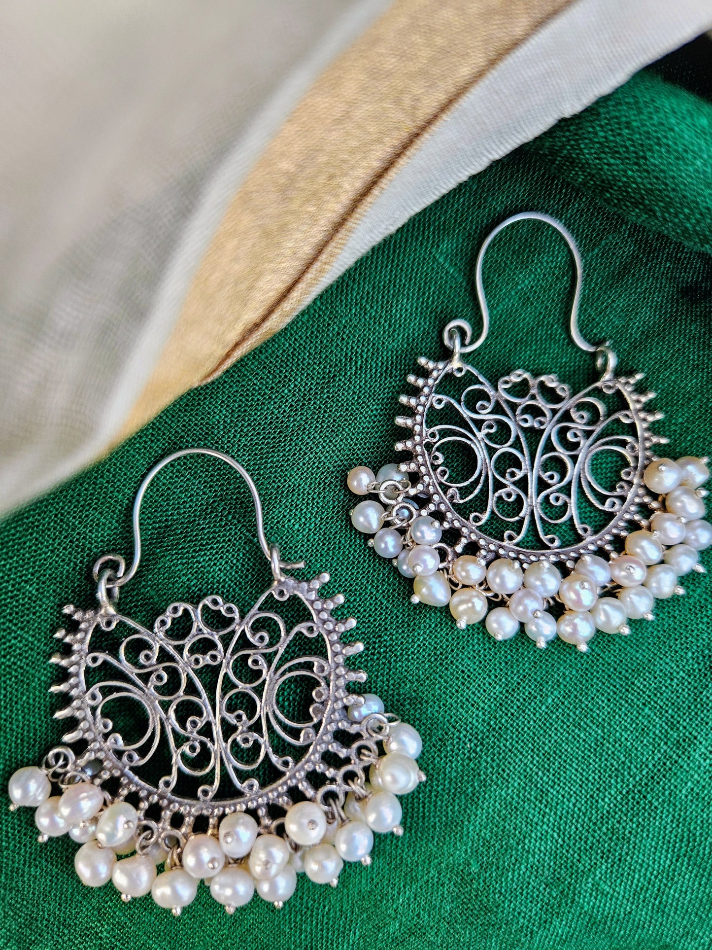 Lata - 925 Sterling Silver Jhumki Earrings with Pearls – Traditional Indian Jewelry,  Ethnic Silver Earrings | Ships from USA