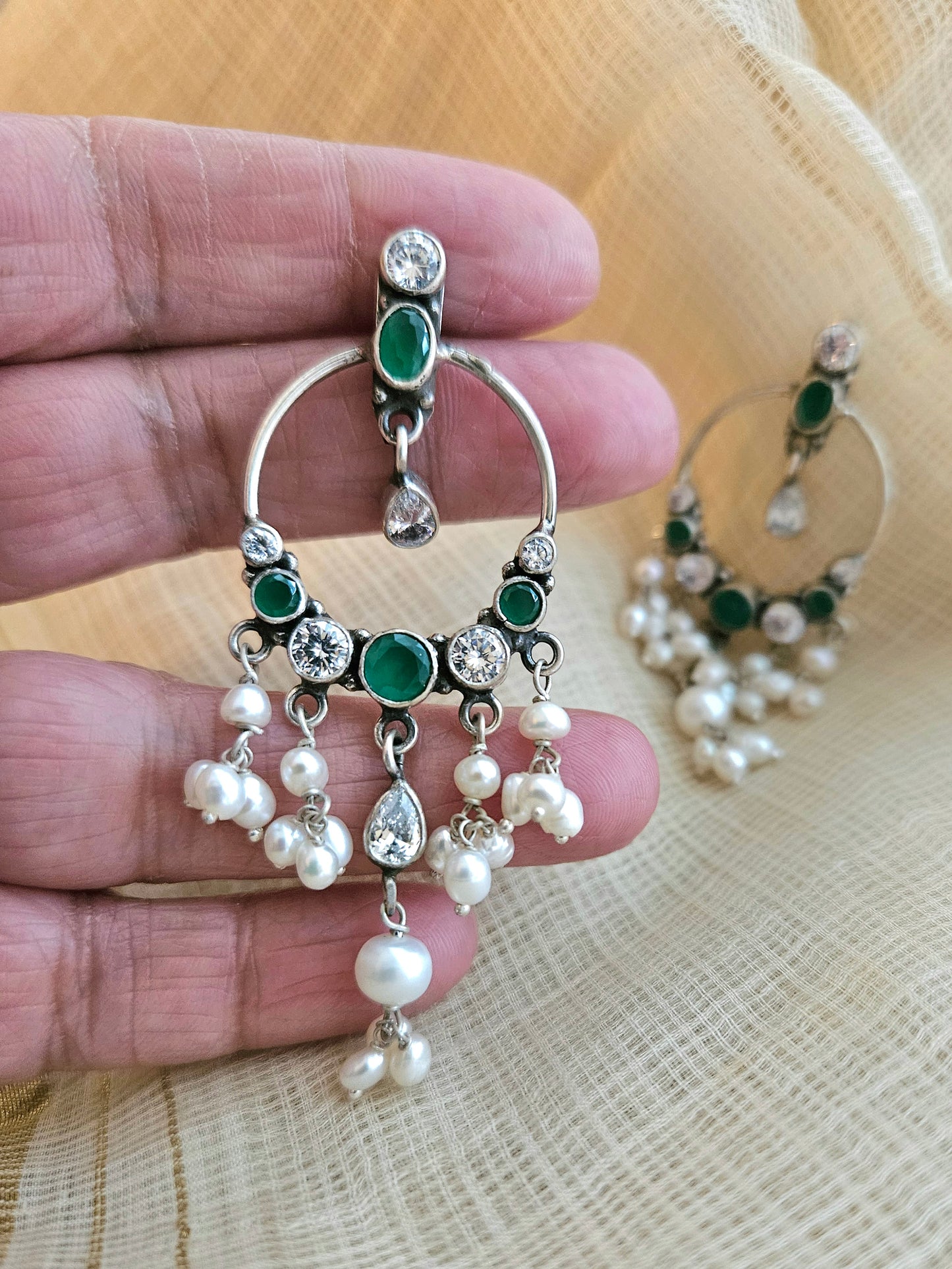 Noor - 925 Sterling Silver Indian Earrings with Pearls & CZ – Handmade Indian Jewelry