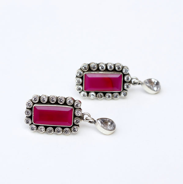 Trisha- Deep Red 925 Sterling Silver  Earring, Indian Handcrafted Silver earring