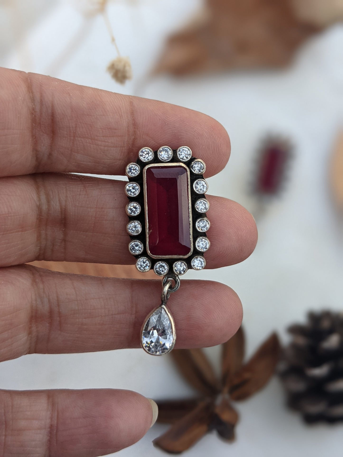 Gul - Deep Red 925 Sterling Silver  Earring, Indian Silver earring